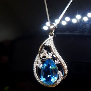 Diamond & Swiss blue Topaz Necklace
